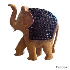 5" Ornate India Hand Carved Wooden Elephant Figurine Decorative Home Gifts Art
